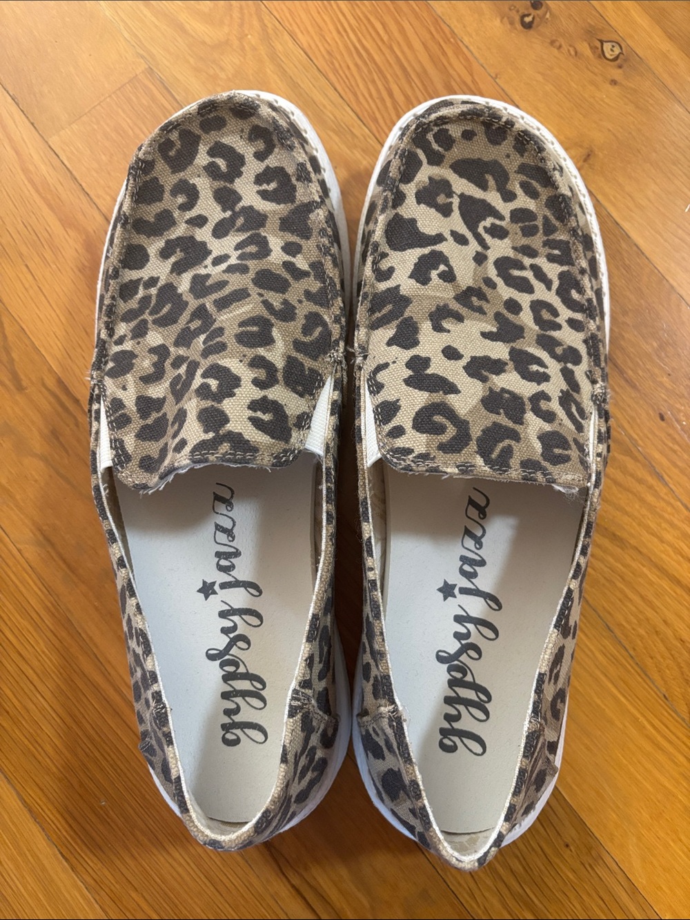 Gypsy Jazz Leopard Print Slip-On Flats in Taupe and Brown